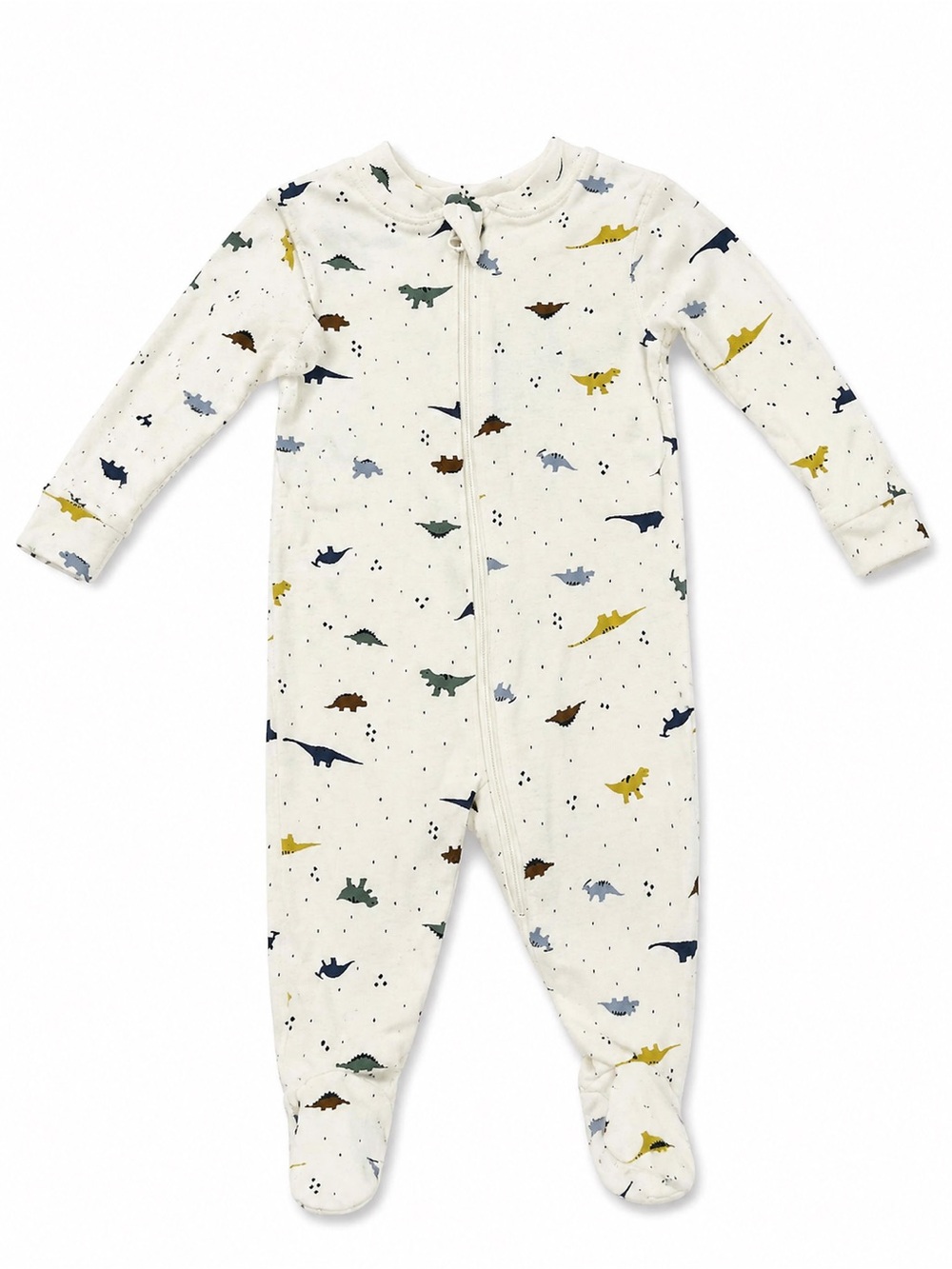 Rise Little Earthling Cream Dino-Print Footed One-Piece Zipper Pajamas